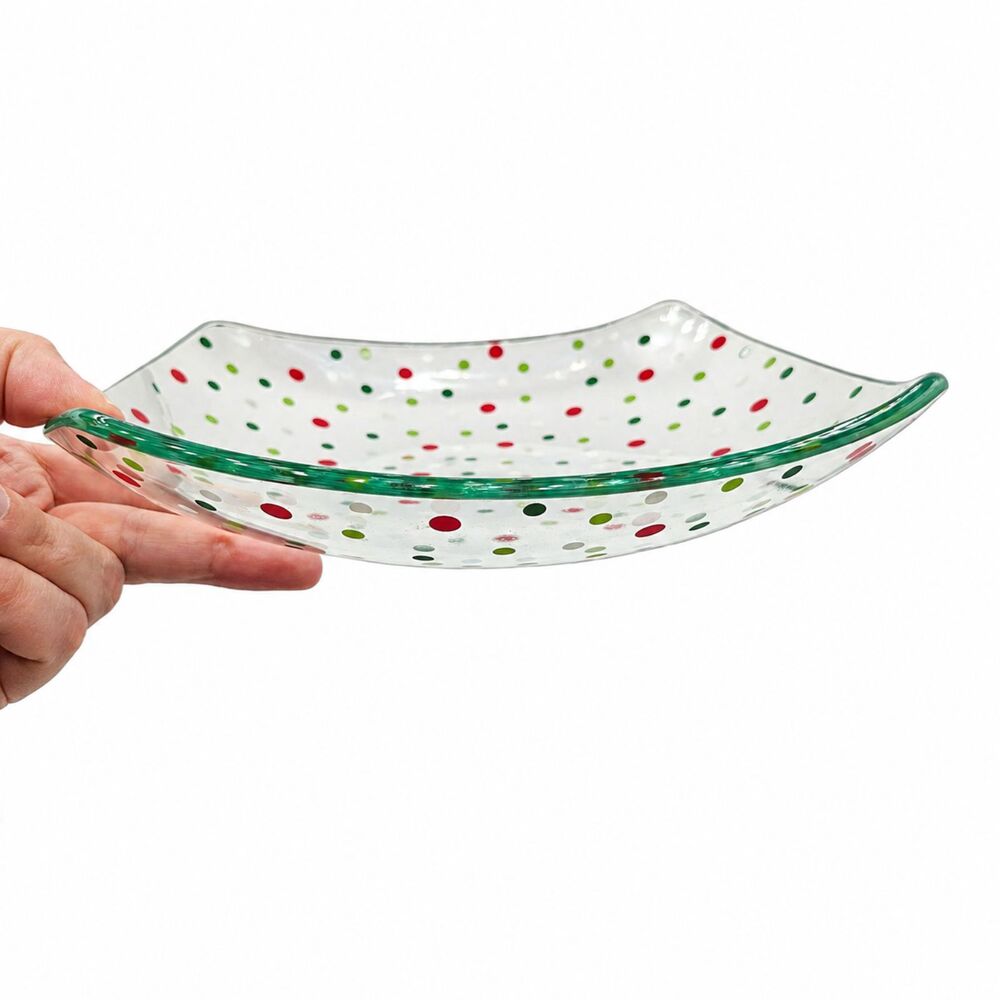 Pampered Chef Holiday Dots Square Bowl 9.5" Serving Dish Glass